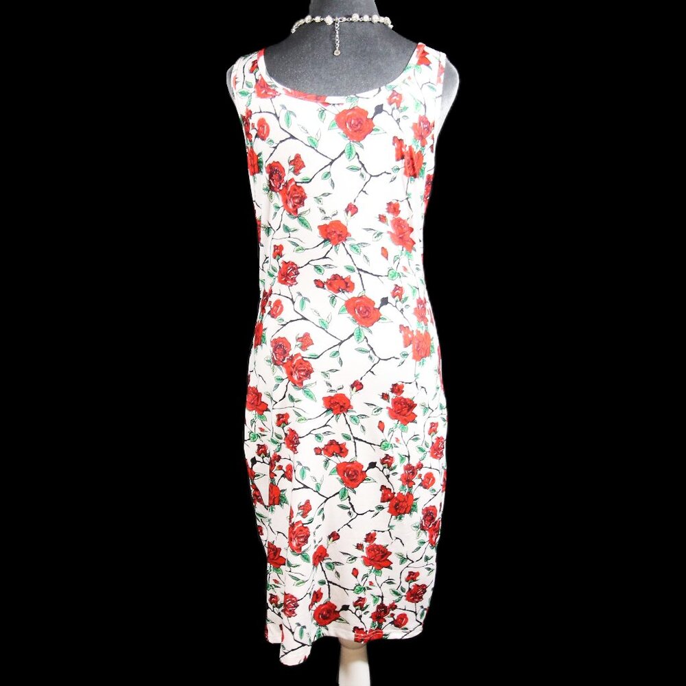 Woman's White Dress with Red Roses.  Size M - Picture 5 of 5